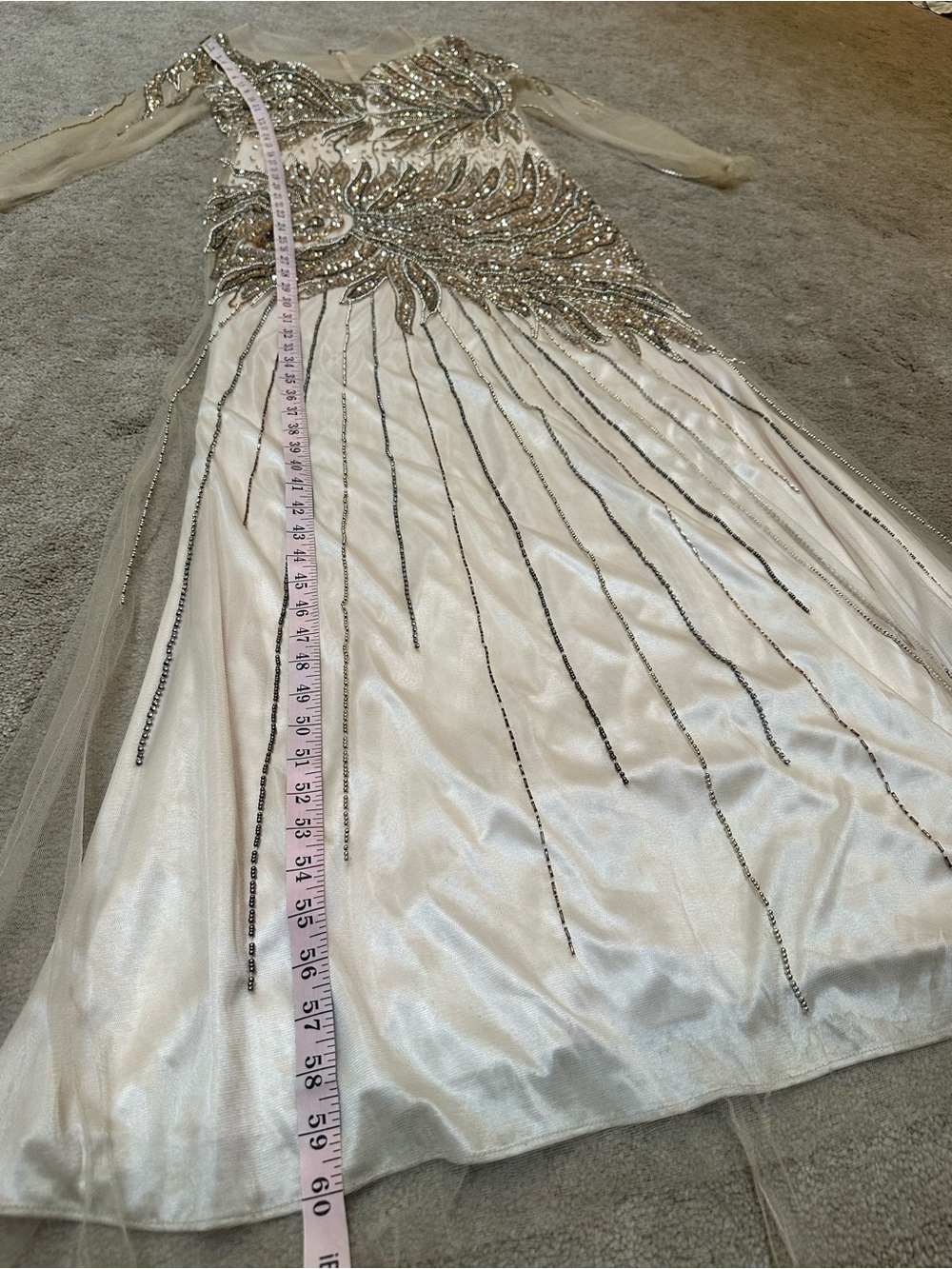 Amelia Couture Ivory/Gold Sheer Beaded Tulle Formal Gown Long Maxi Dress Sz 14 - Picture 9 of 9